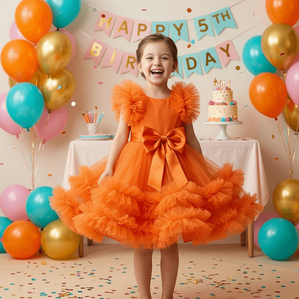 Girls orange Party dress M260104