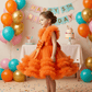 Girls orange Party dress M260104