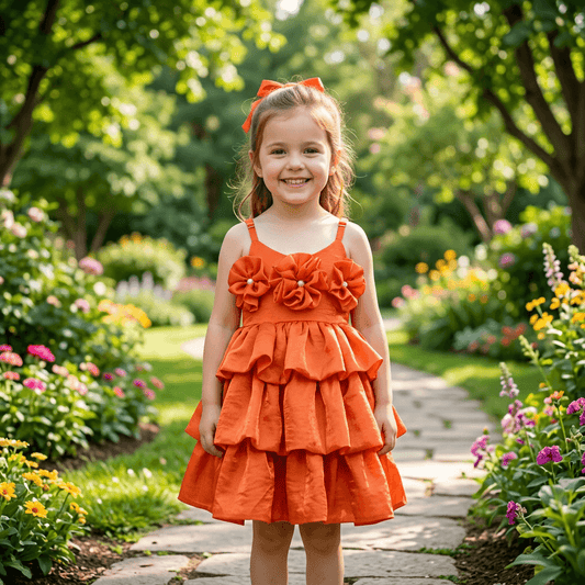 Orange party frock for girls-M260107