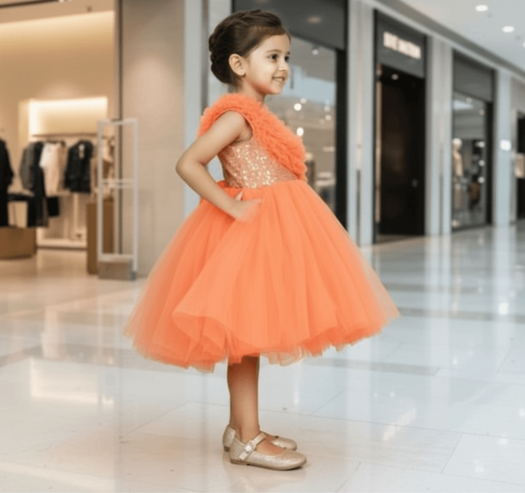 SALE Orange party frock for girls-M250028