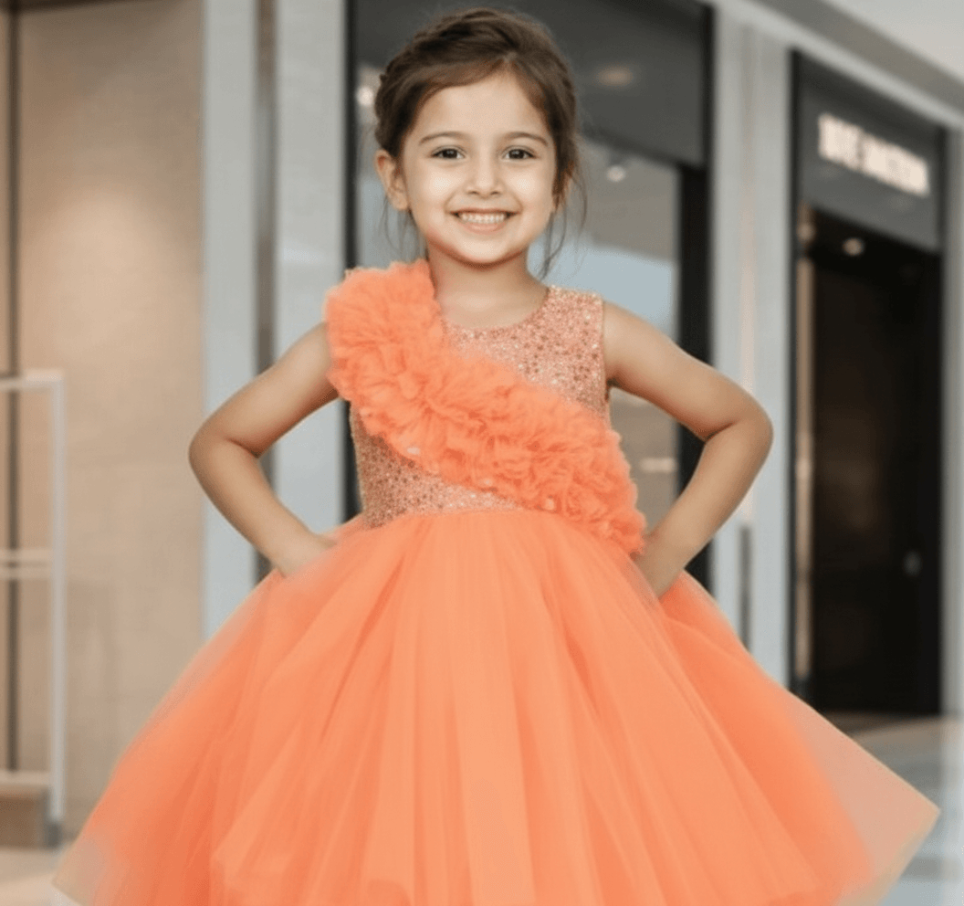 SALE Orange party frock for girls-M250028