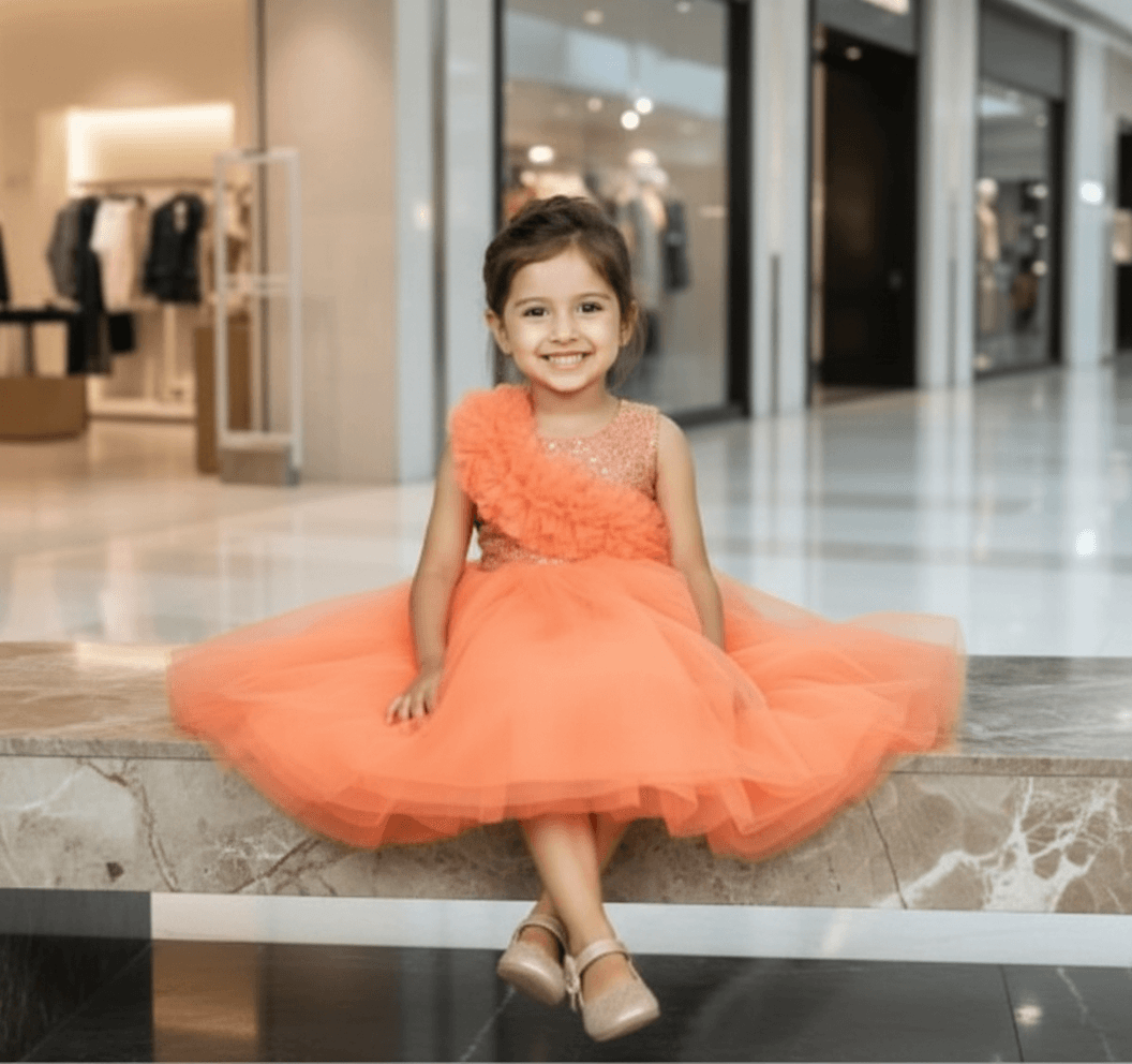 SALE Orange party frock for girls-M250028
