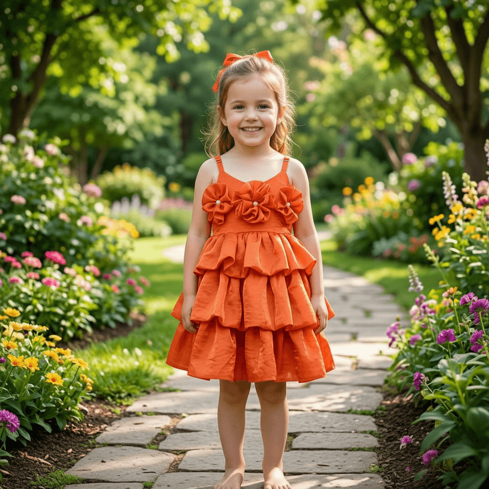 Orange party frock for girls-M260107