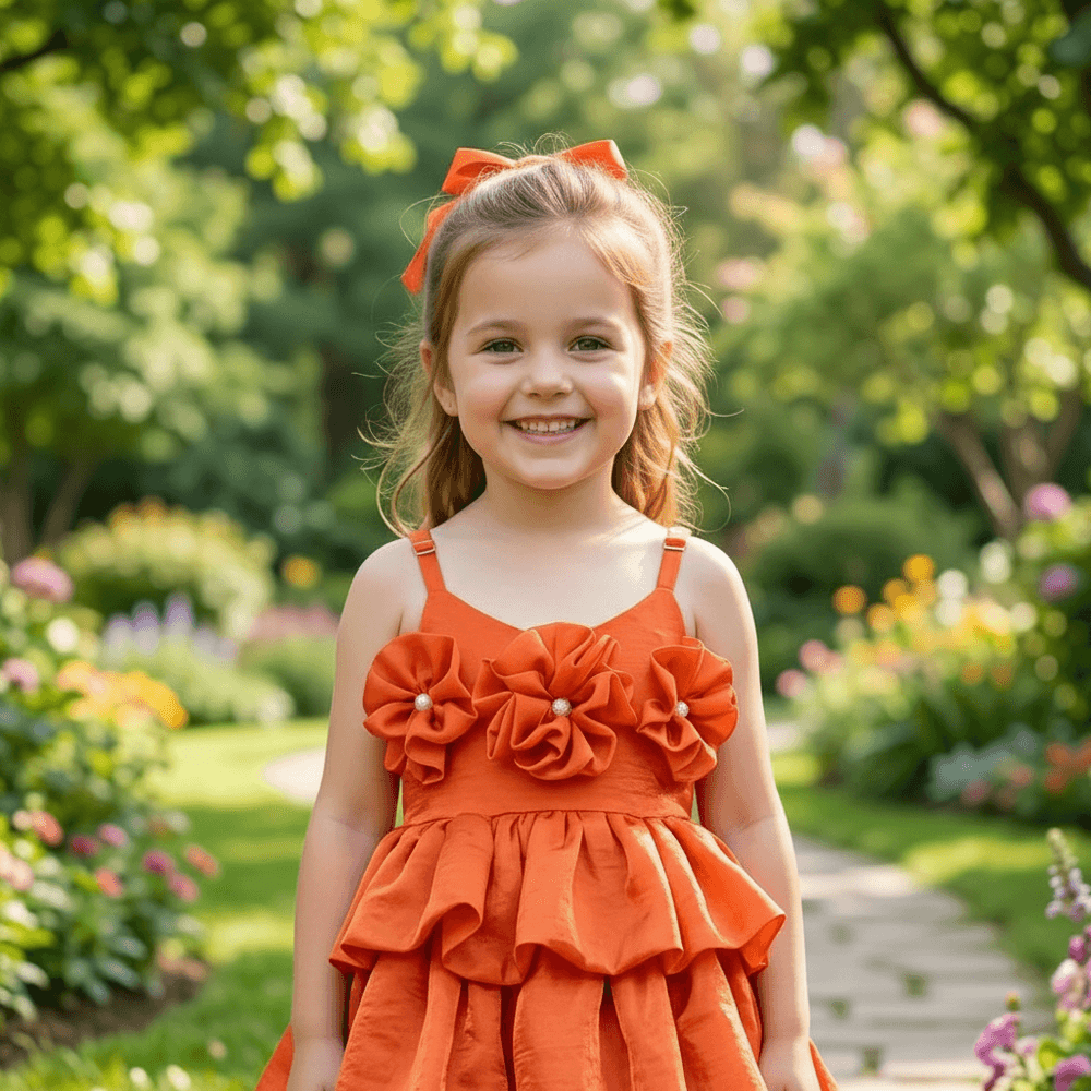 Orange party frock for girls-M260107