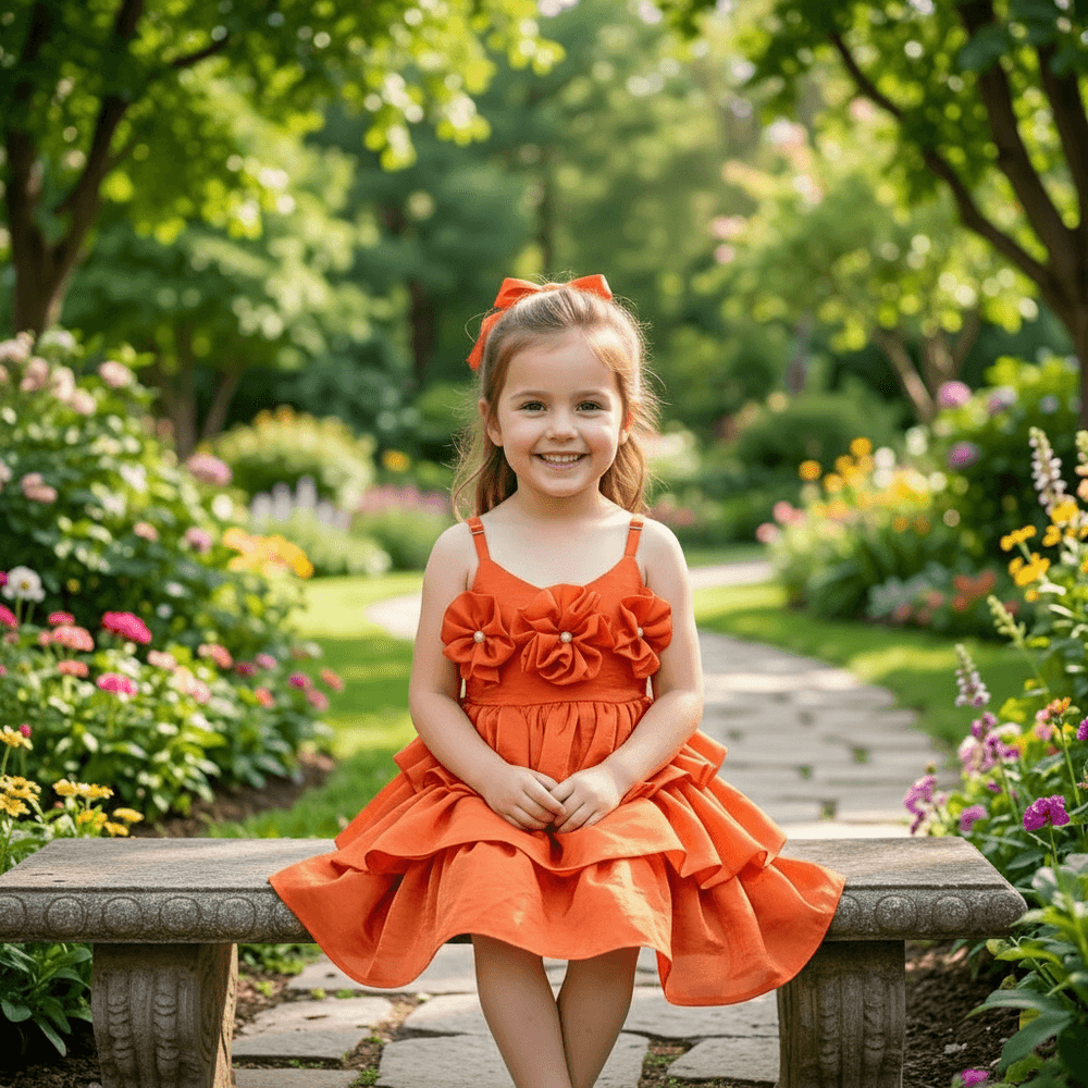 Orange party frock for girls-M260107