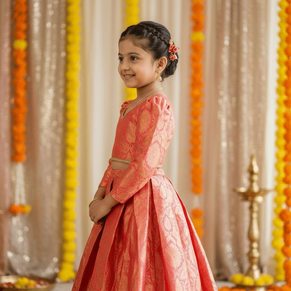 Peach brocade party wear M260092