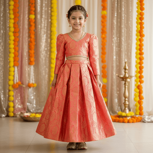 Peach brocade party wear M260092