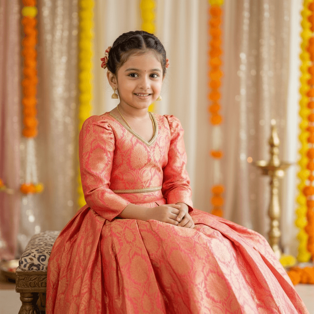 Peach brocade party wear M260092
