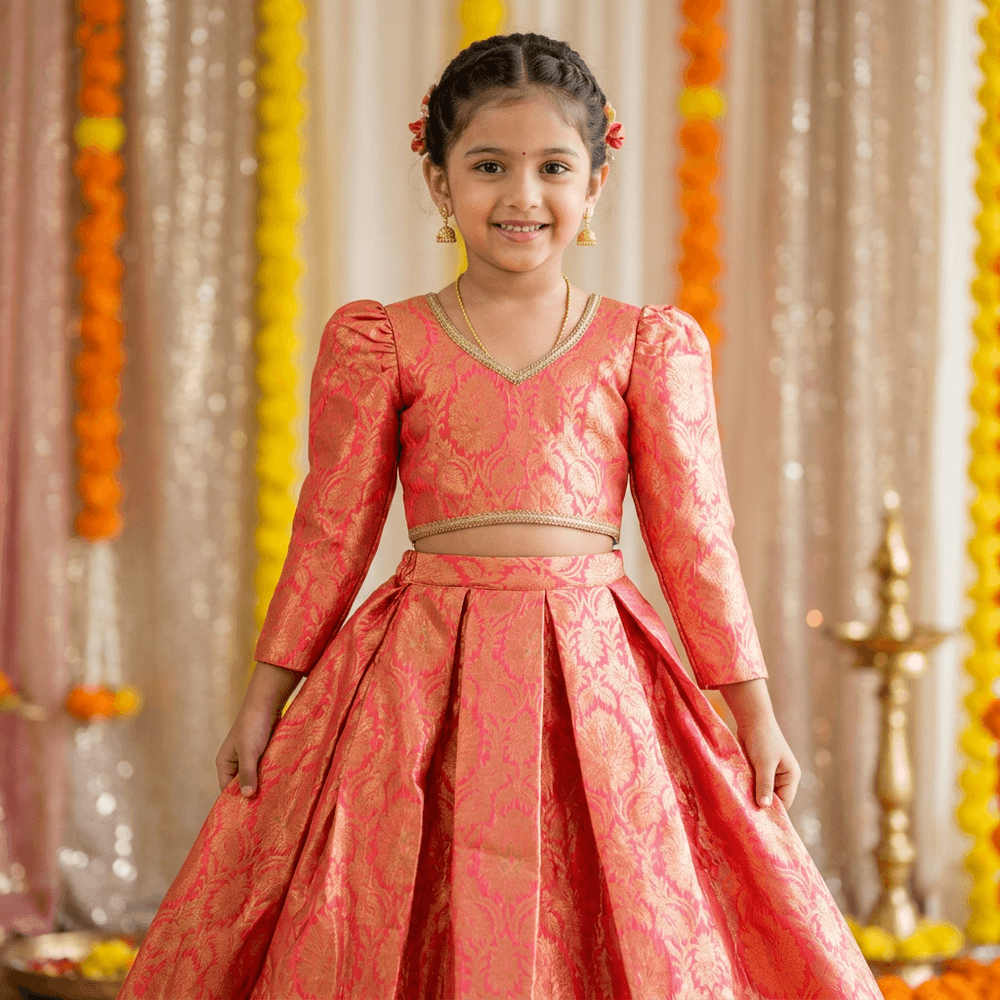 Peach brocade party wear M260092