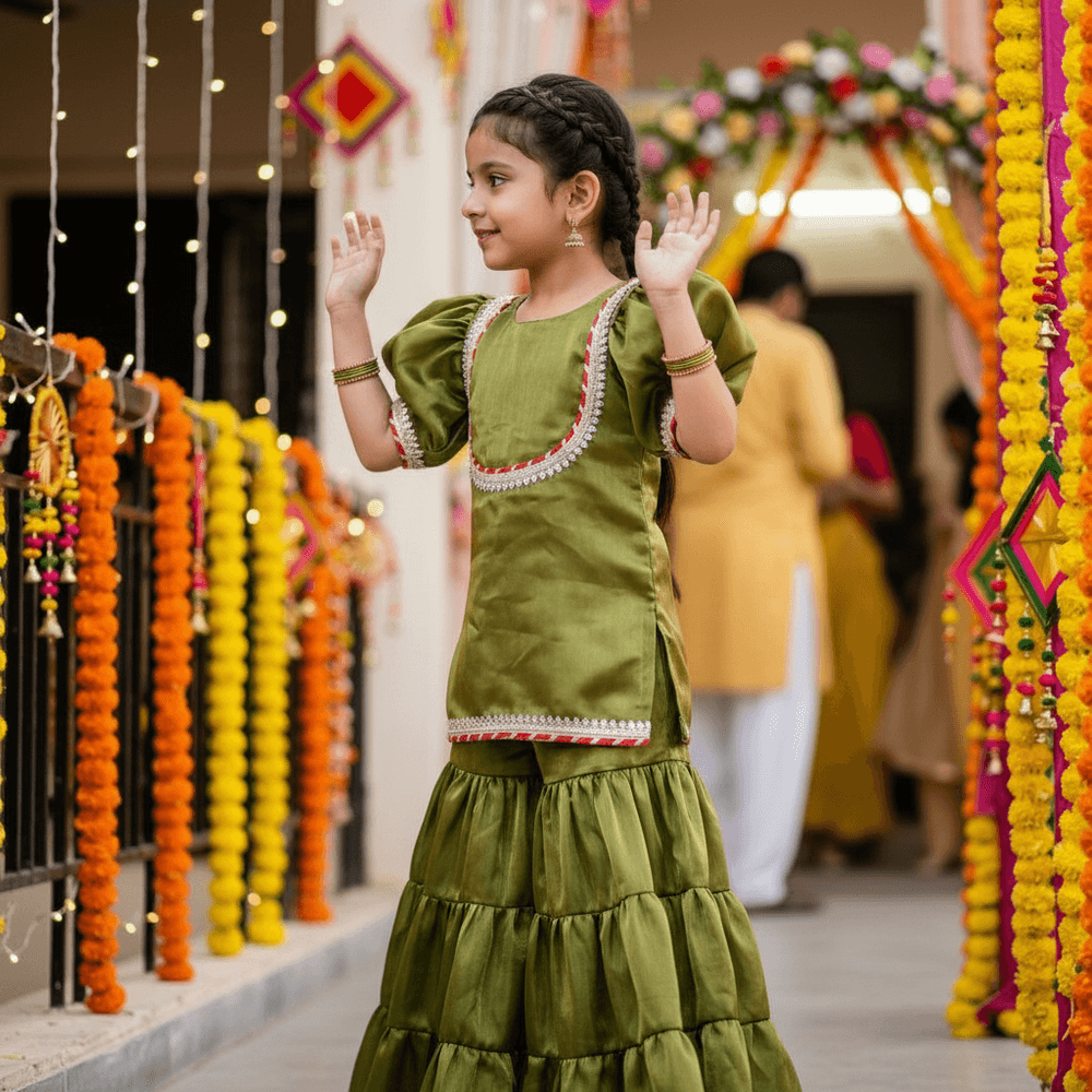 Green silk blended sharara set M260109