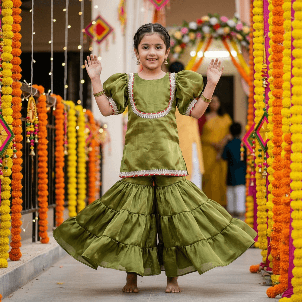 Green silk blended sharara set M260109