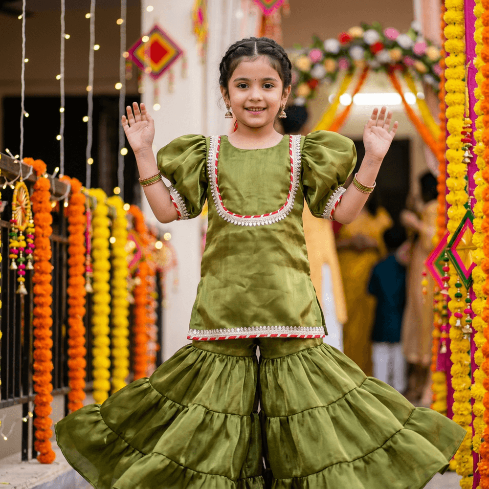 Green silk blended sharara set M260109
