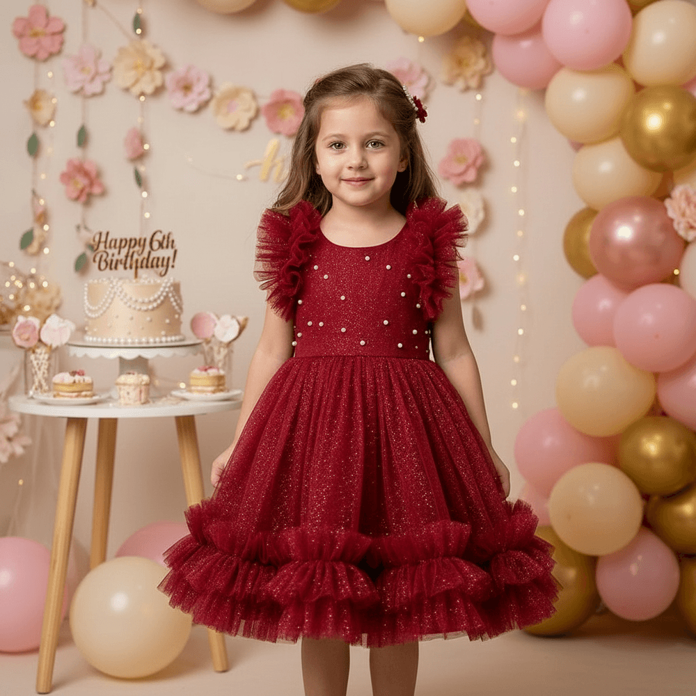 SALE Girls red knee length Party frock M233404