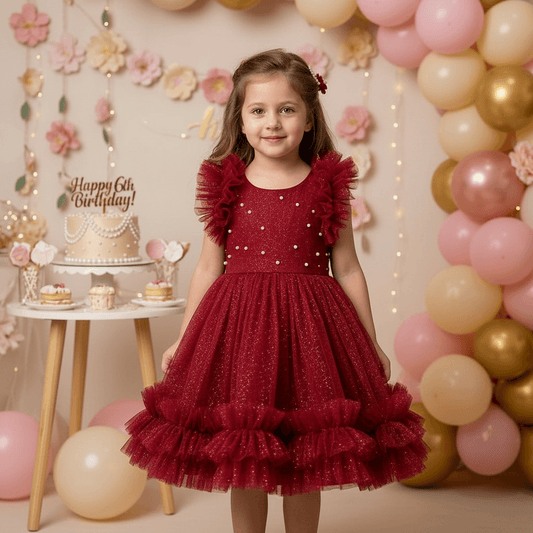 SALE Girls red knee length Party frock M233404