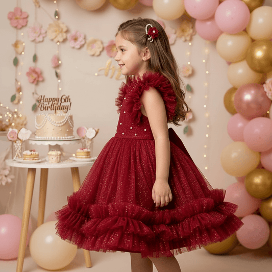 SALE Girls red knee length Party frock M233404