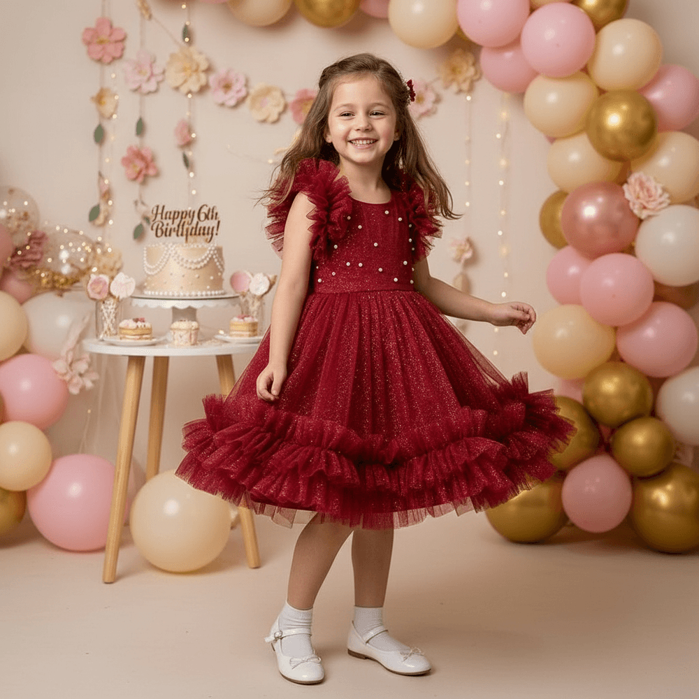 SALE Girls red knee length Party frock M233404
