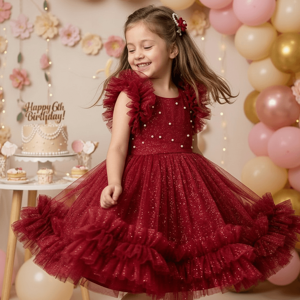 SALE Girls red knee length Party frock M233404