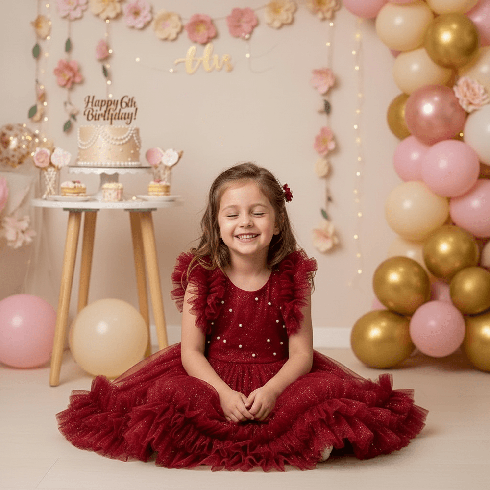 SALE Girls red knee length Party frock M233404