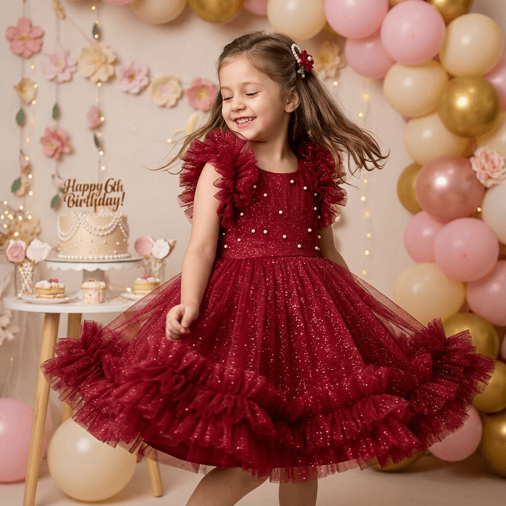 SALE Girls red knee length Party frock M233404