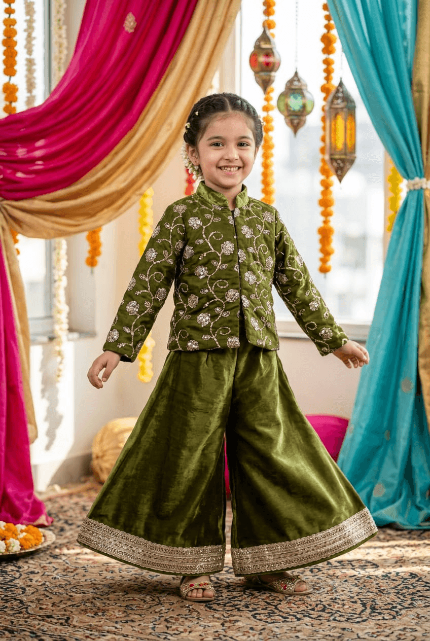 Green Designer plazo set M260144