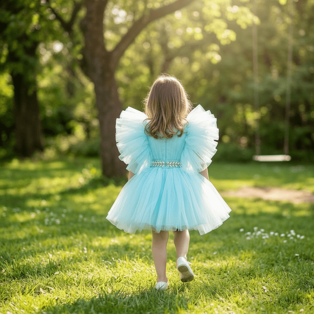 Sky blue party frock for girls-M260148