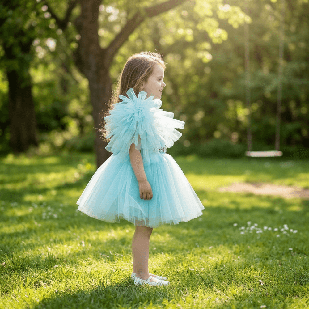 Sky blue party frock for girls-M260148