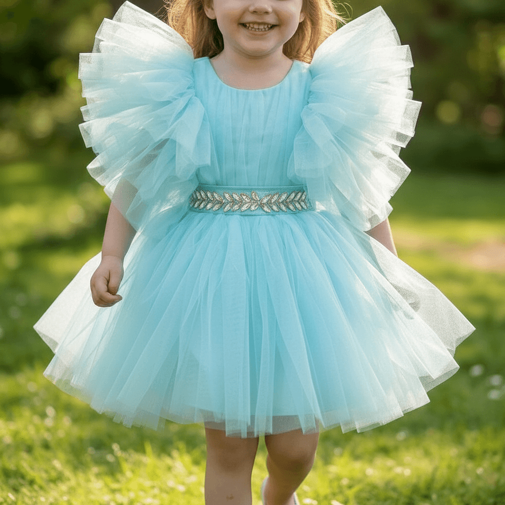 Sky blue party frock for girls-M260148