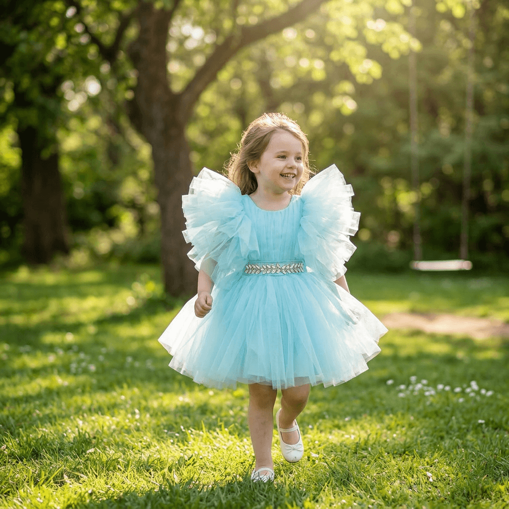 Sky blue party frock for girls-M260148