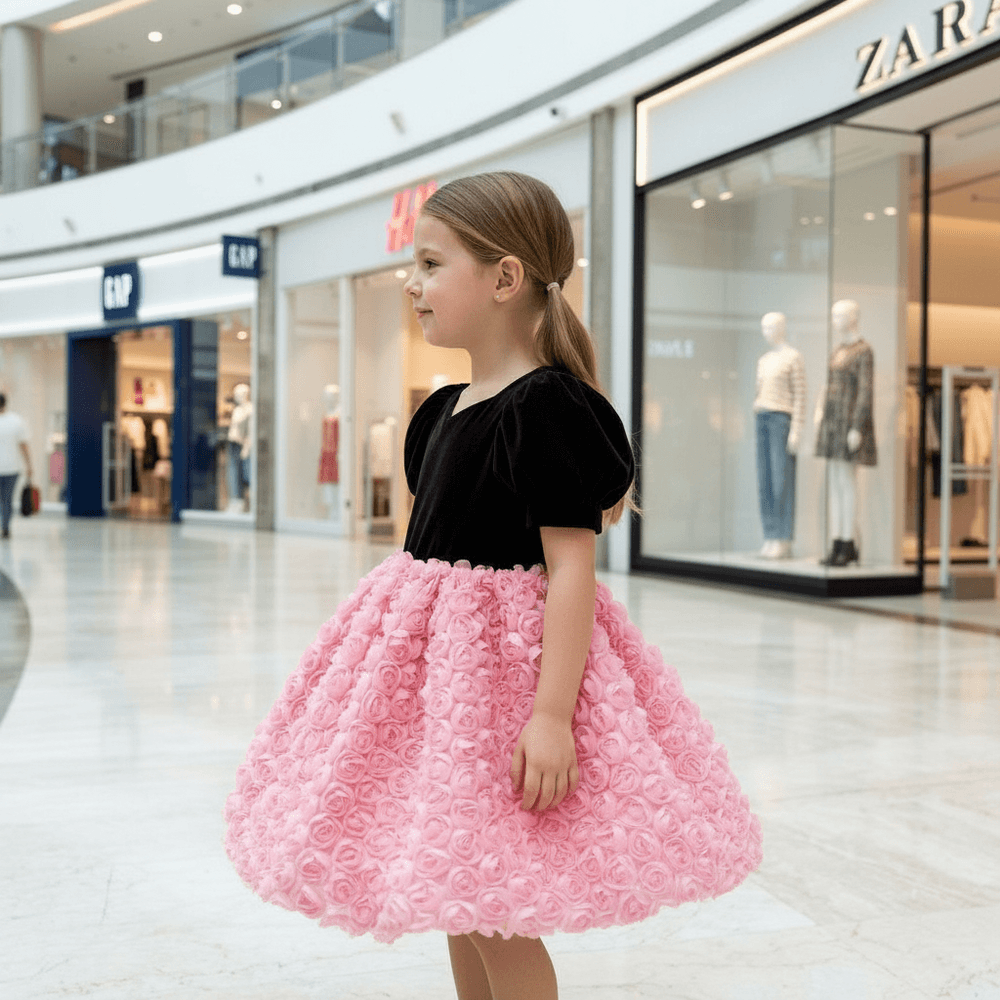 Maroon & pink party frock for girls-M260155