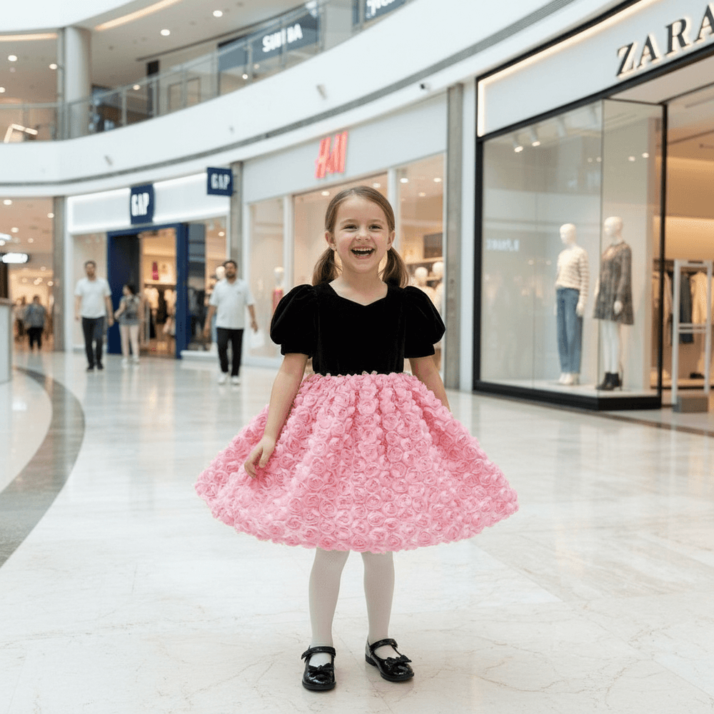 Maroon & pink party frock for girls-M260155