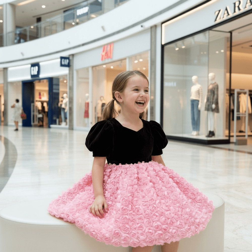 Maroon & pink party frock for girls-M260155