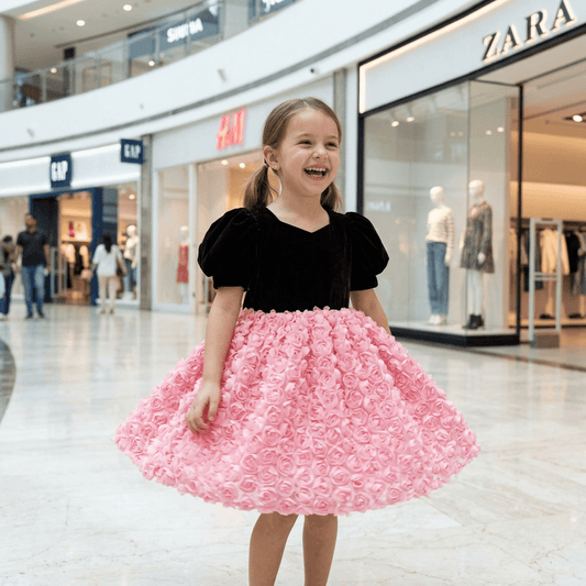Maroon & pink party frock for girls-M260155