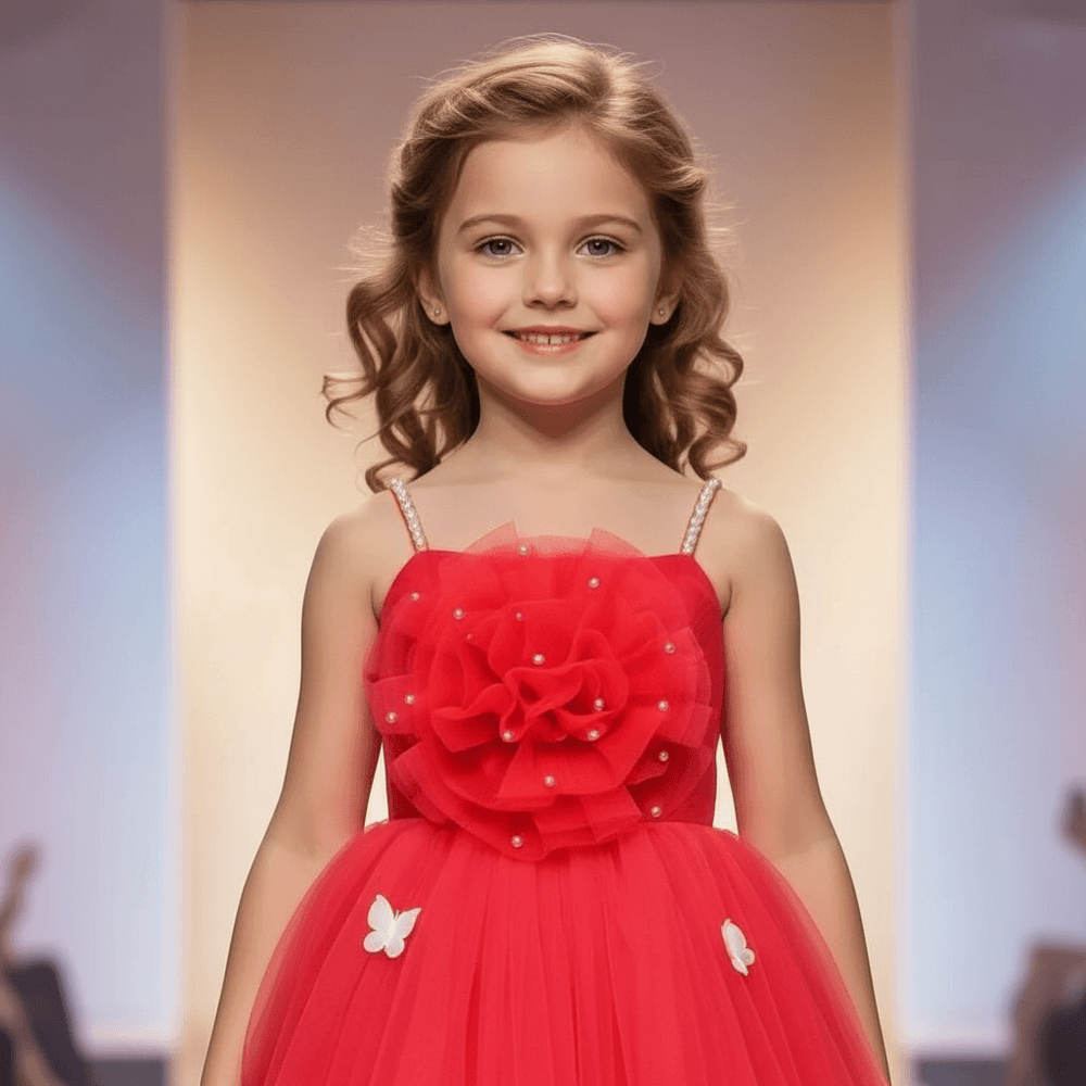 Red party frock for girls-M260157
