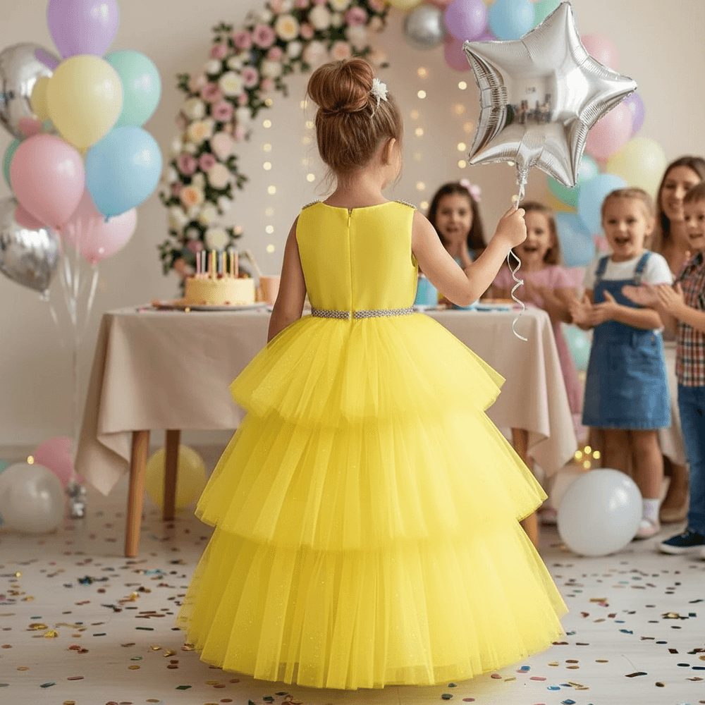 Girls yellow knee length Party frock M260158