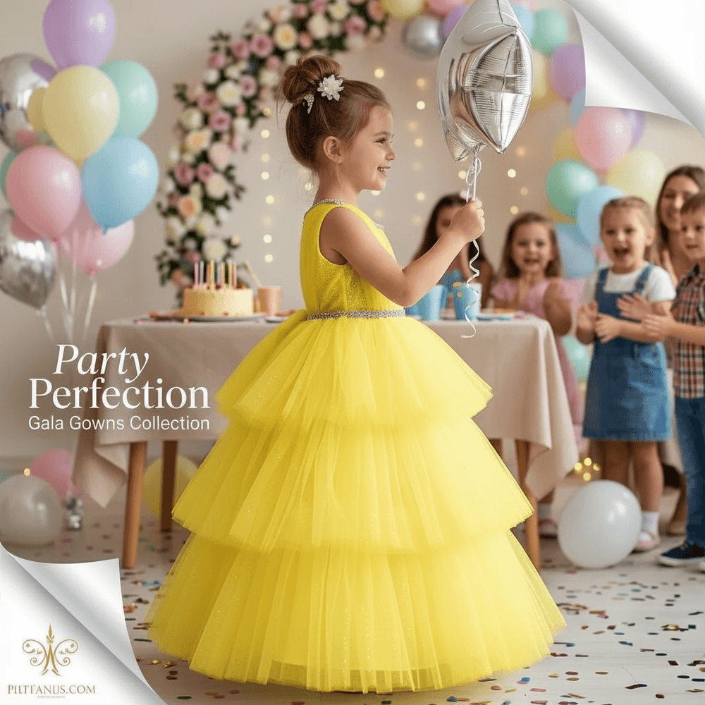 Girls yellow knee length Party frock M260158