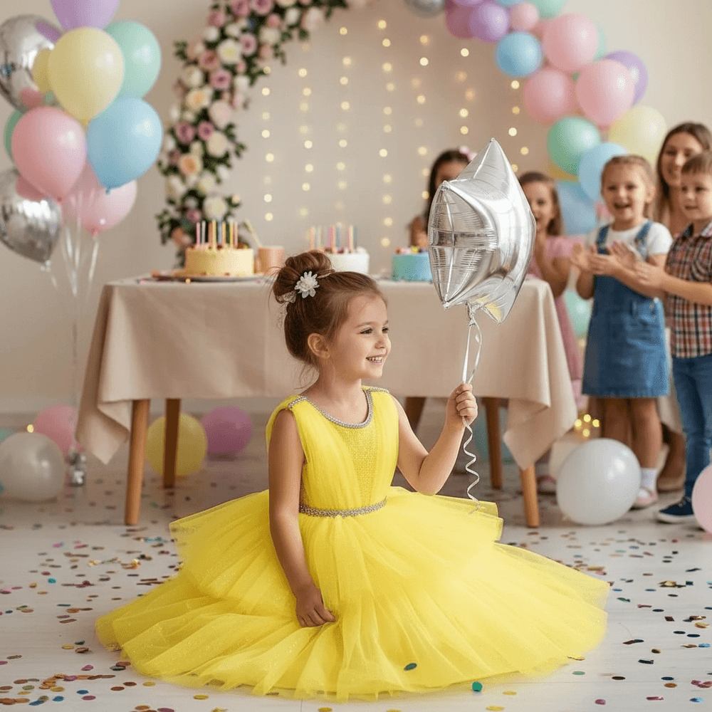 Girls yellow knee length Party frock M260158