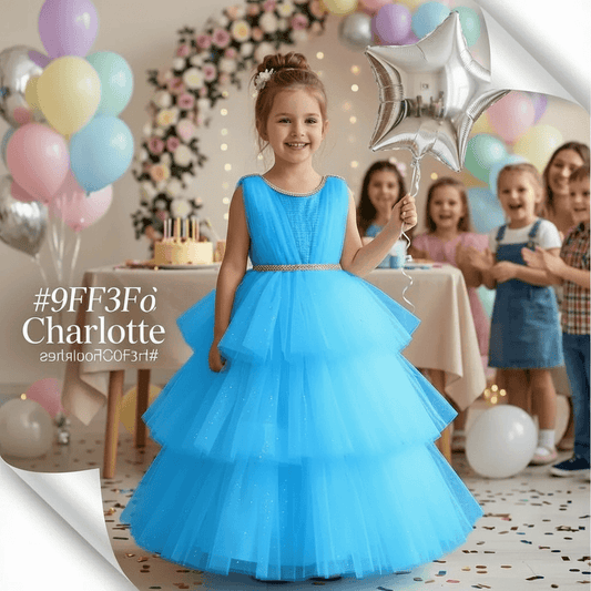 Girls blue knee length Party frock M260163