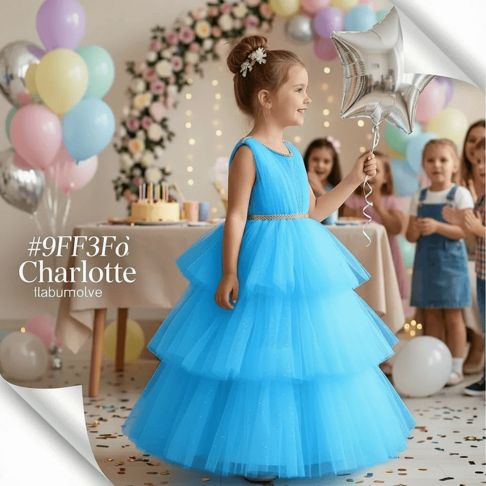 Girls blue knee length Party frock M260163