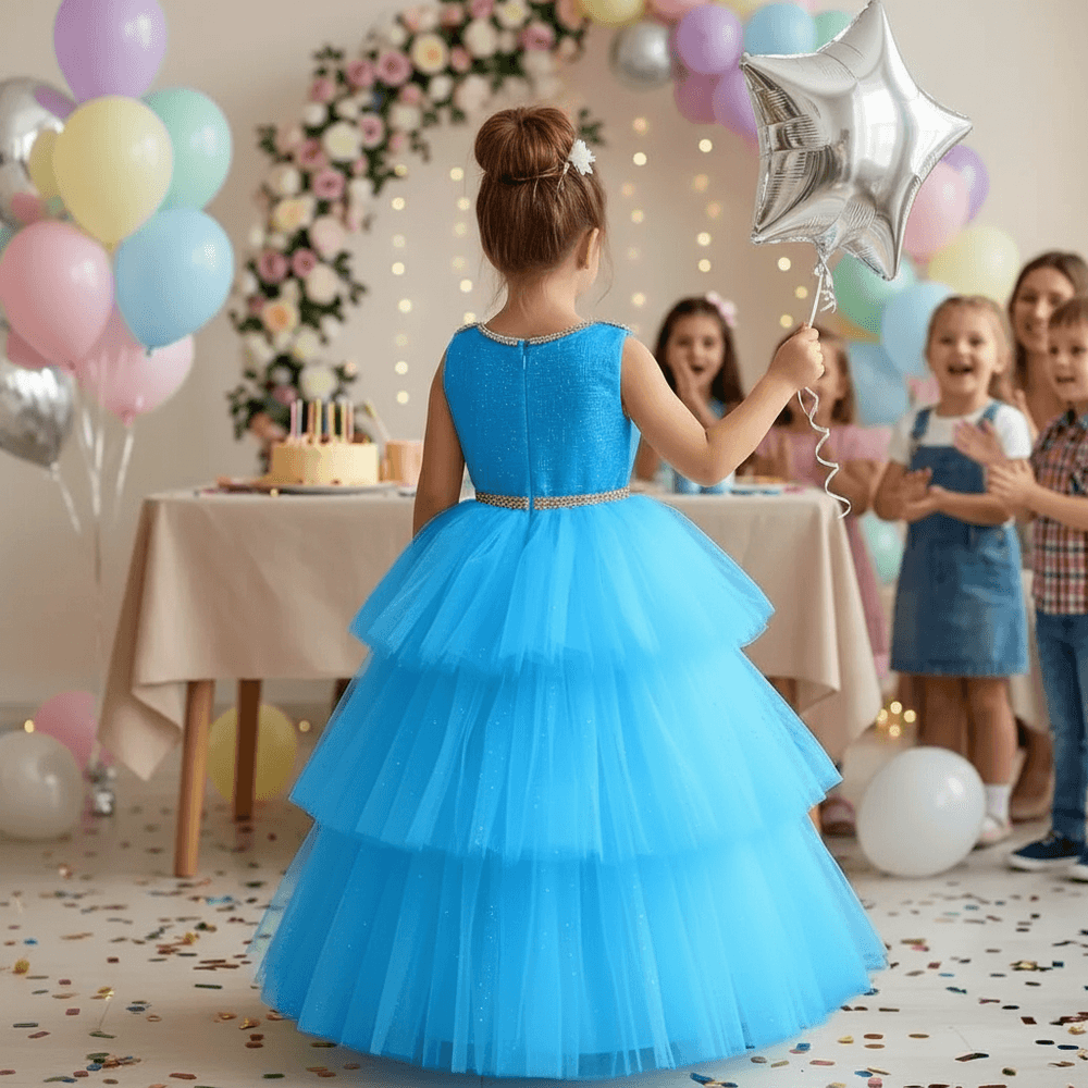 Girls blue knee length Party frock M260163