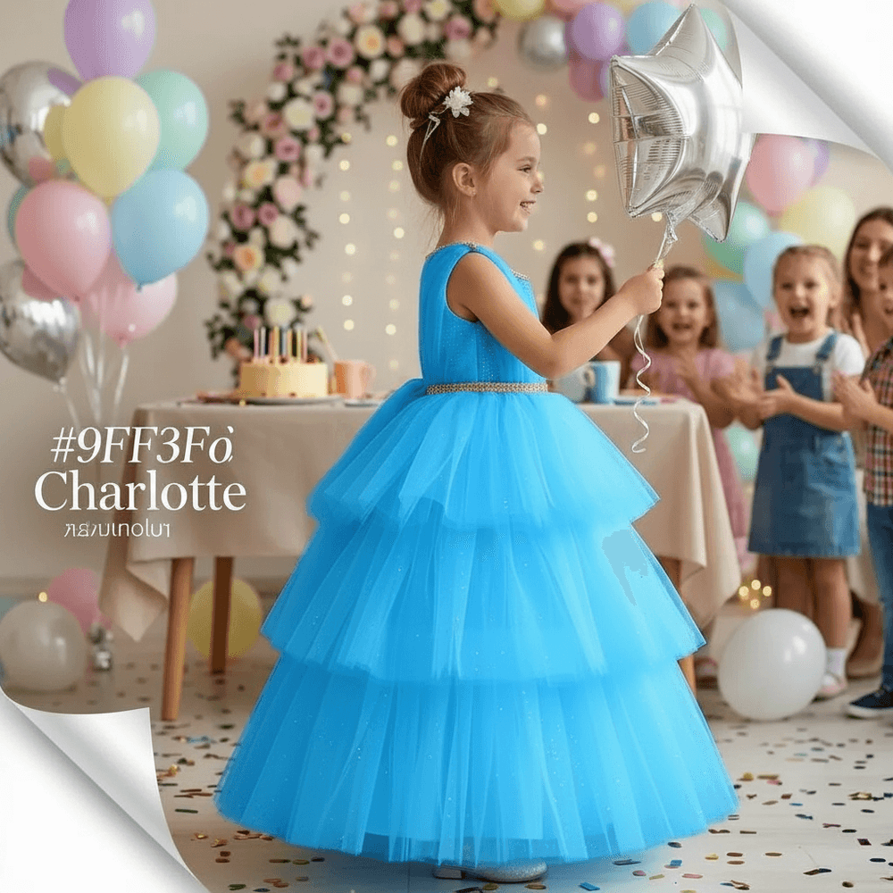 Girls blue knee length Party frock M260163