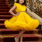 Girls yellow knee length Party frock M260164