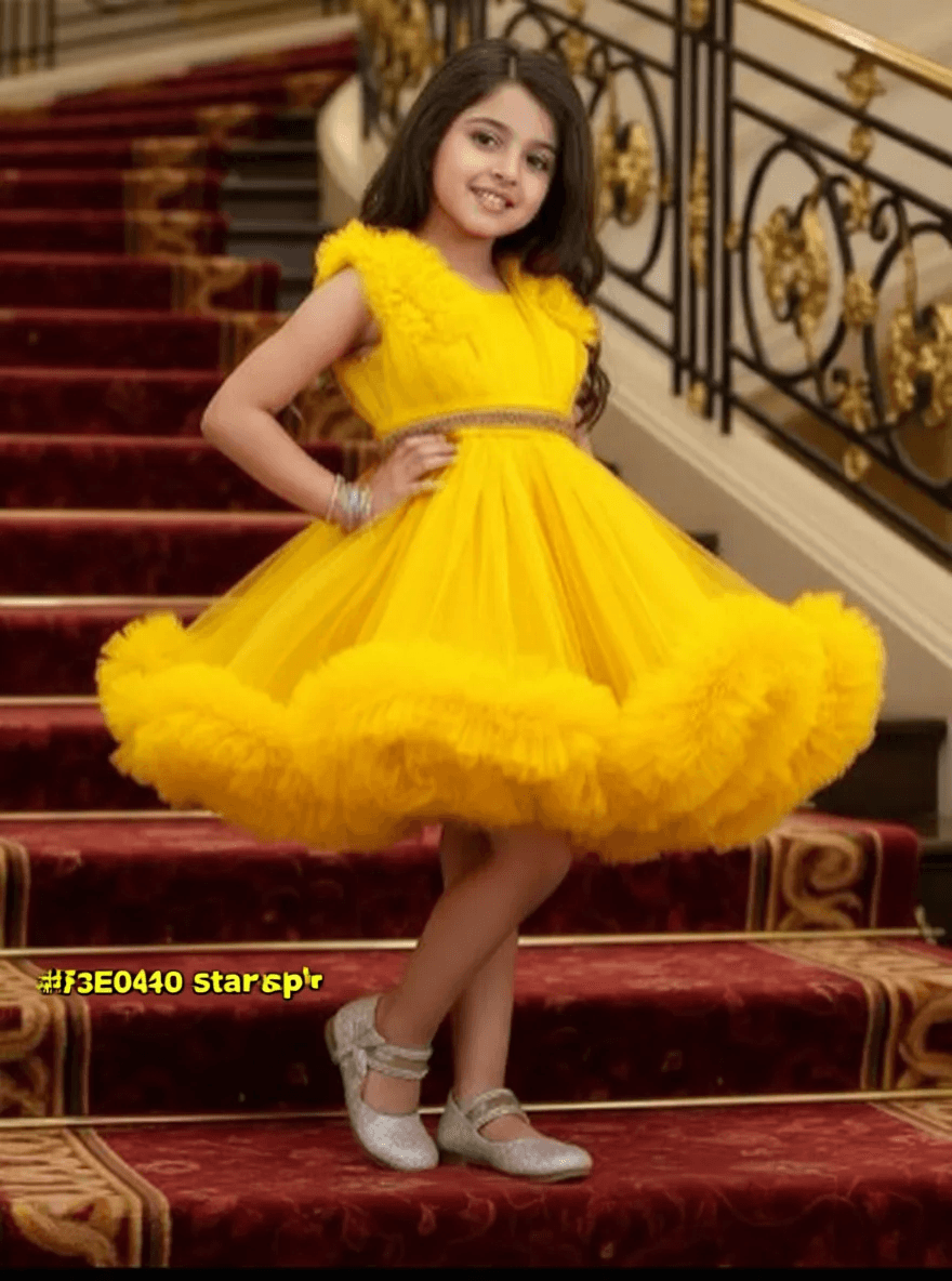 Girls yellow knee length Party frock M260164