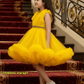 Girls yellow knee length Party frock M260164