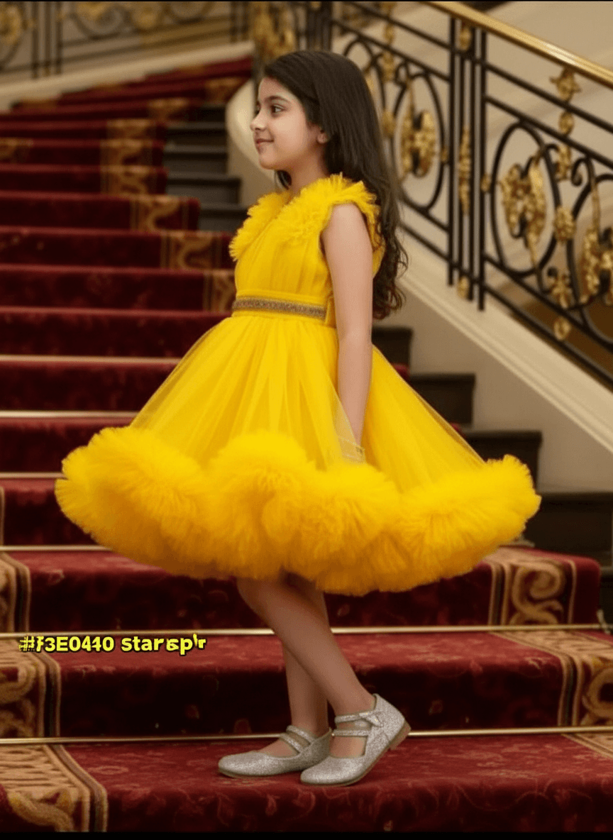 Girls yellow knee length Party frock M260164