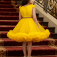 Girls yellow knee length Party frock M260164