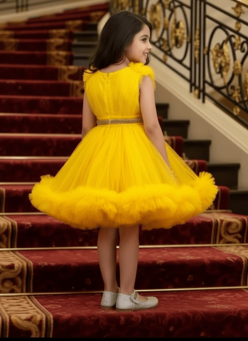 Girls yellow knee length Party frock M260164