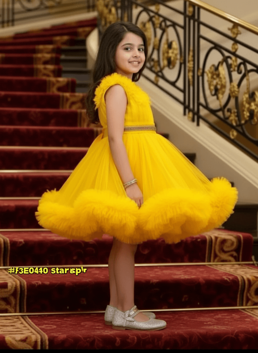 Girls yellow knee length Party frock M260164