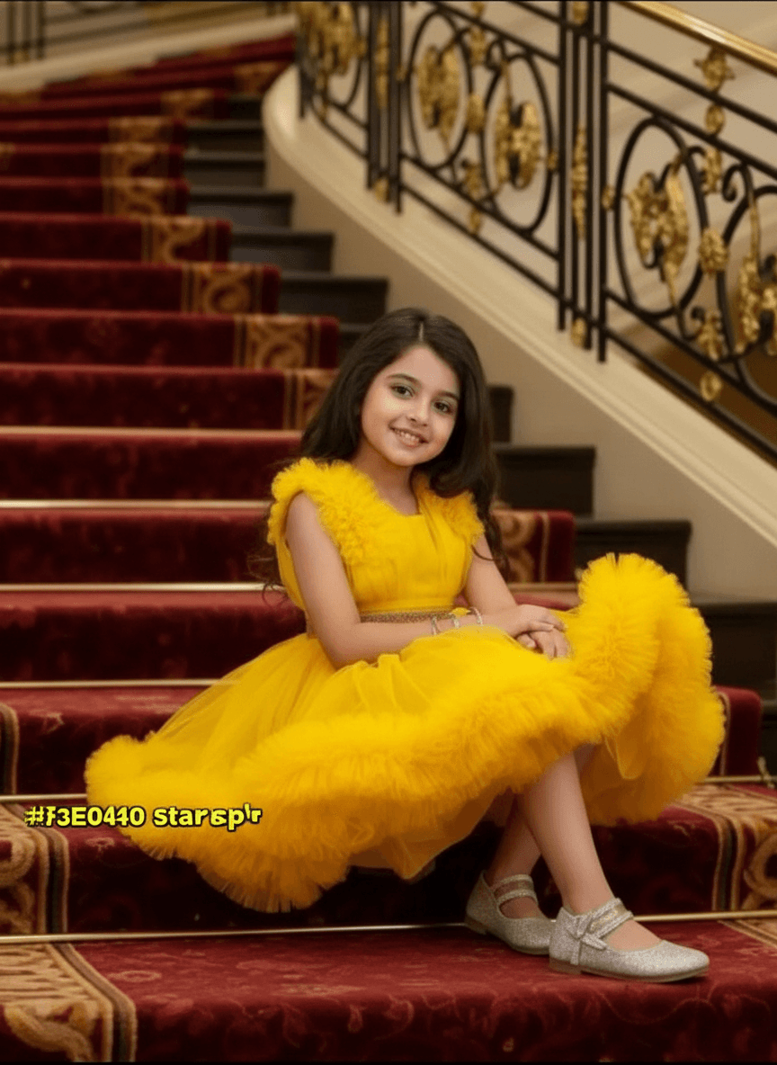 Girls yellow knee length Party frock M260164