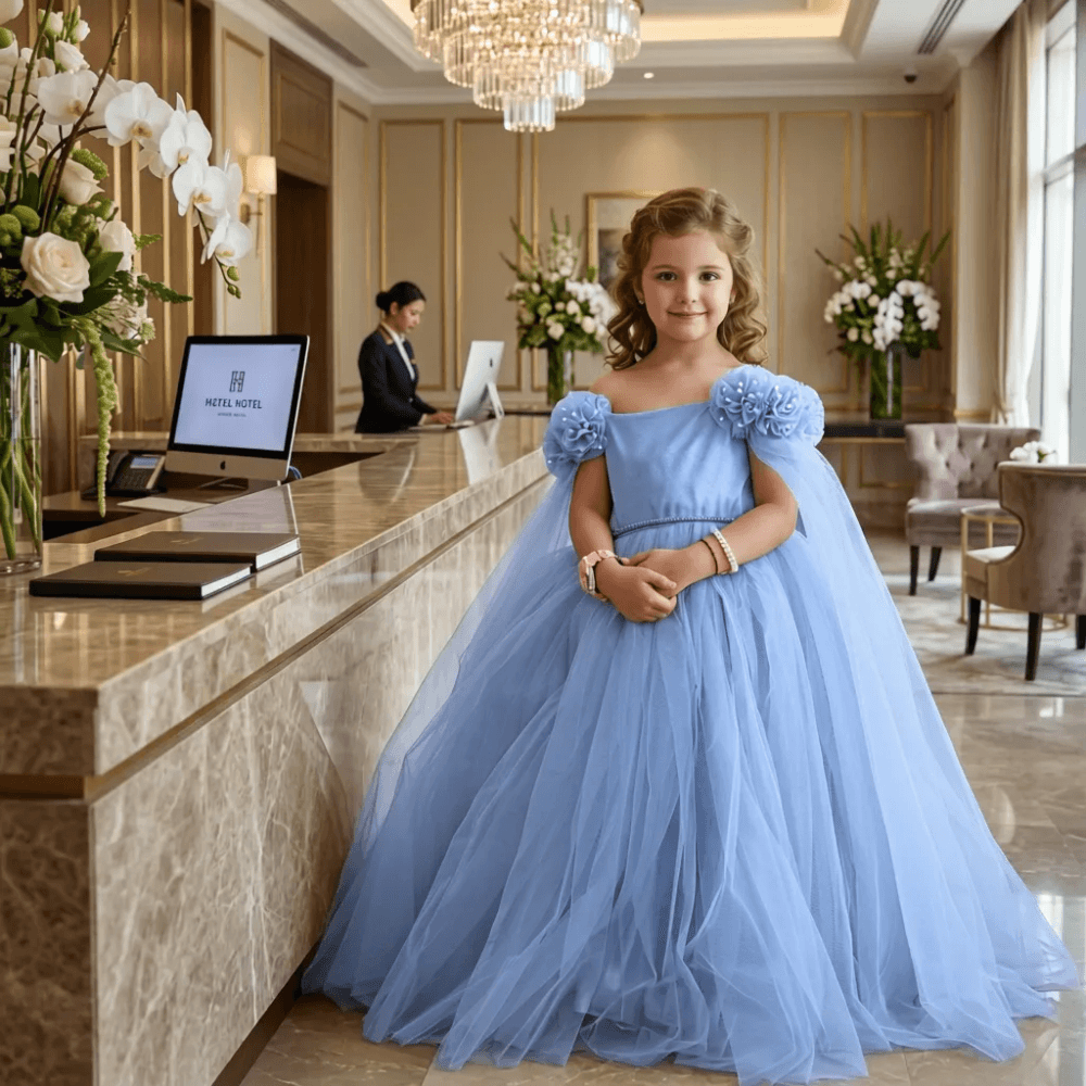 Girls blue gown length party dress m260169