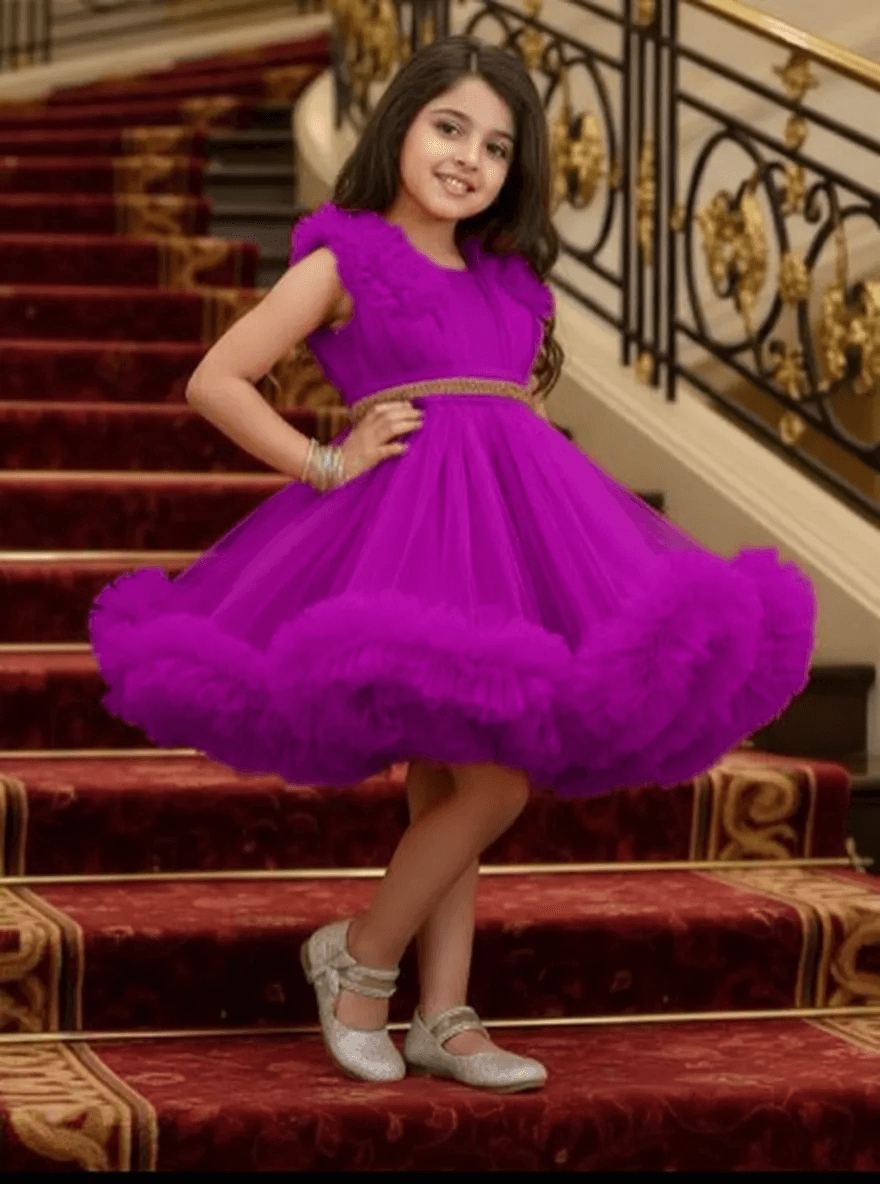 Girls Magenta knee length Party frock M260173